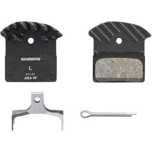SHIMANO J05A-RF disc pads & spring, alloy back with cooling fins, resin click to zoom image