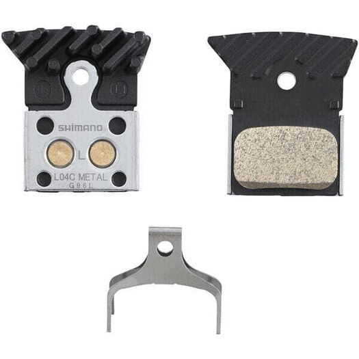SHIMANO L04C disc pads & spring, alloy/stainless back with cooling fins, metal sintered click to zoom image